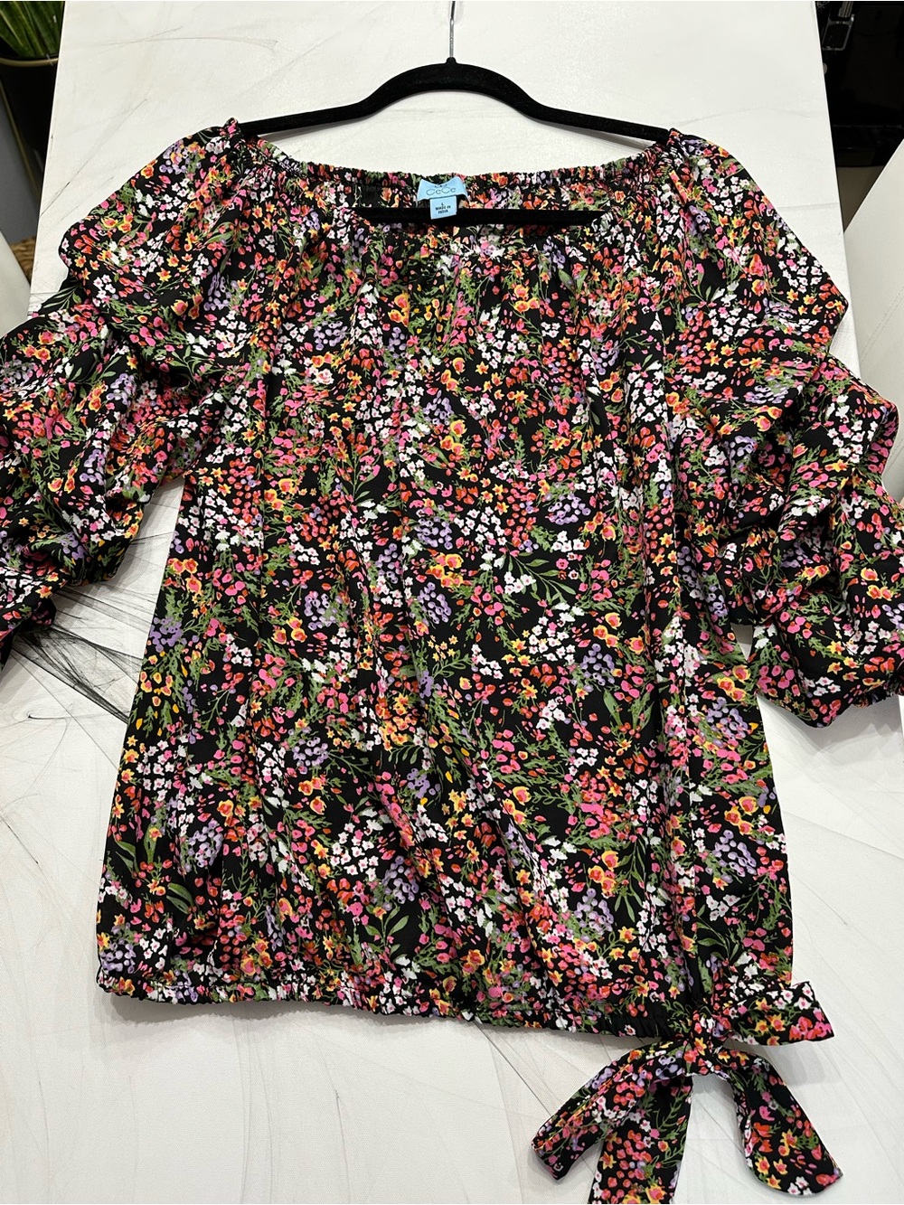 CeCe Floral Off-the-Shoulder Long Sleeve Blouse